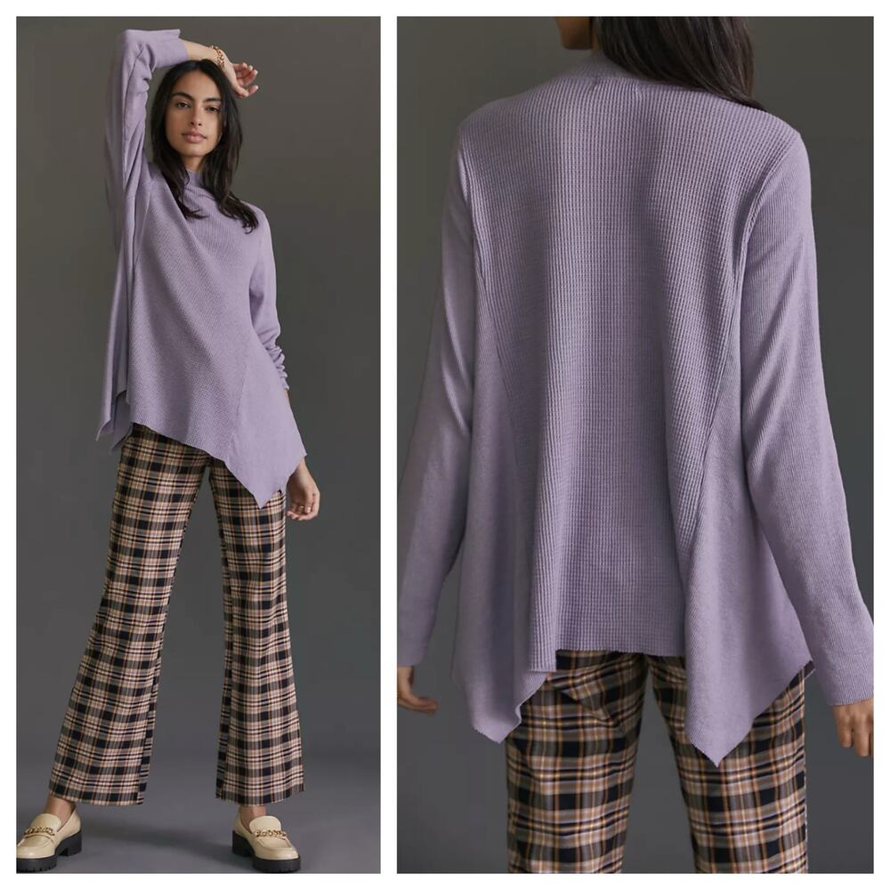 NWT T.La Thermal Waffle Knit Mock Neck Tunic Sweater Size Large Lavender Purple